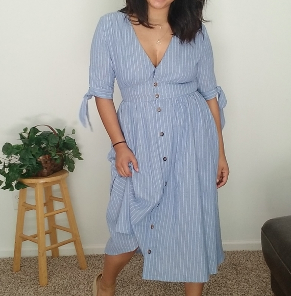 QUITE SMITTEN DENIM BLUE STRIPED DRESS - Picture 4 of 9